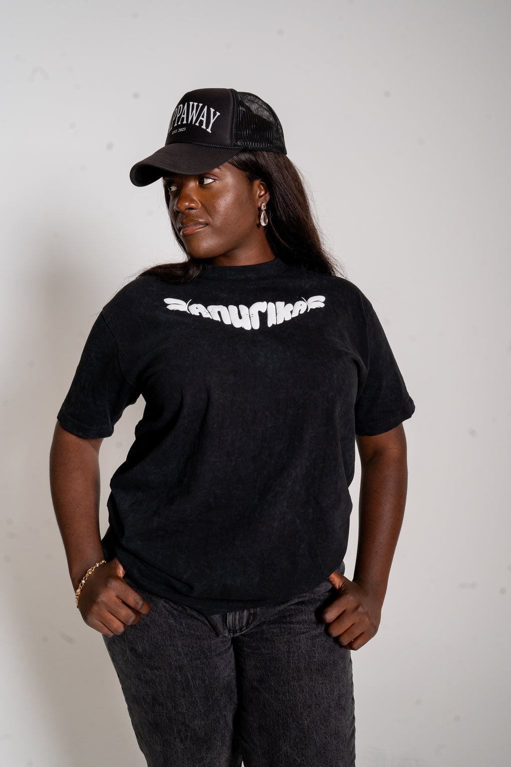 Anurika Standard  Short Sleeve T-Shirt Black Acid Wash