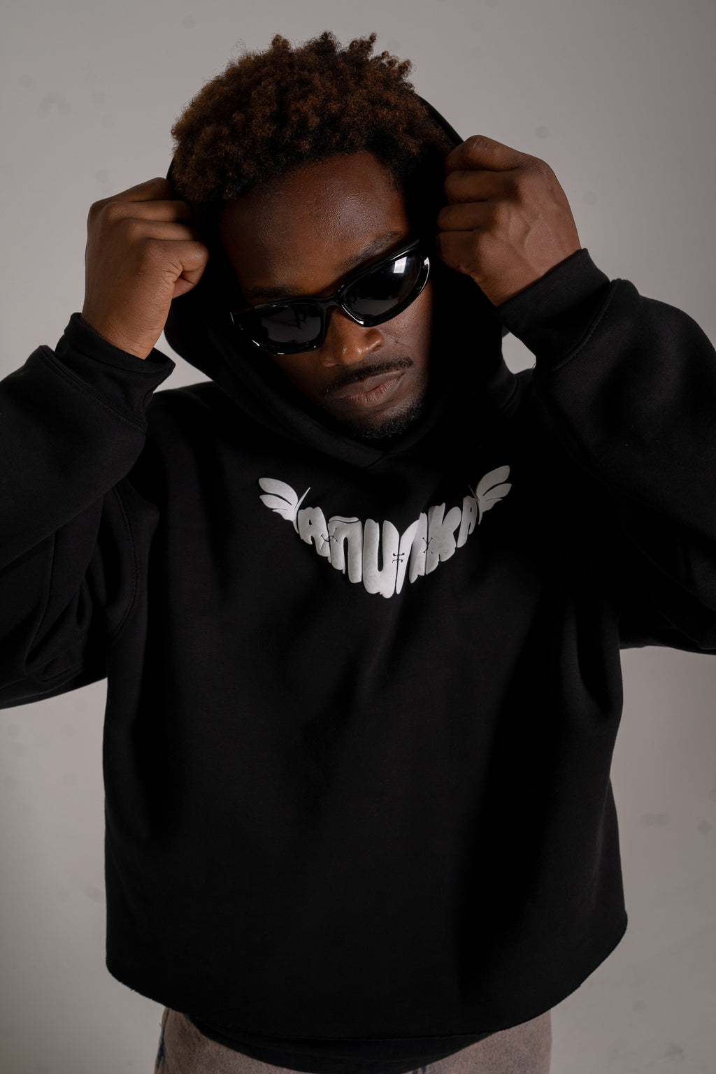 Men's Box Crop Black Hoodie